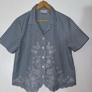 Alfred Dunner Navy Striped Blouse